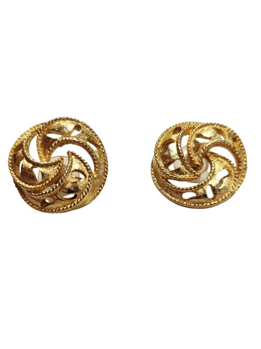 Vintage Gold‑Tone Swirl Spiral Pierced Earrings Ornate Cutout Round Design